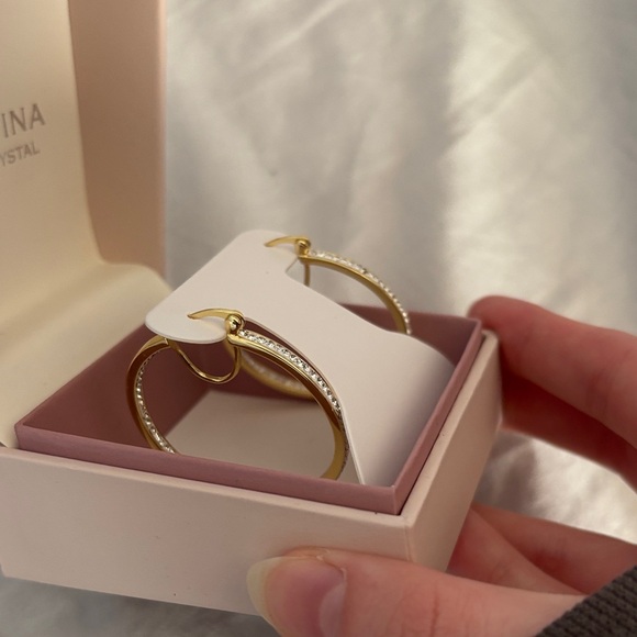 Gold Hoop Earrings with Crystals - Picture 2 of 2